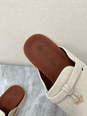 LP 26S LOCK MULE SLIDES IN BEIGE SUEDE SILVER HARDWARE