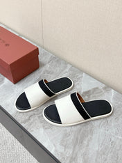 LP 26S SLIDES SANDAL IN WHITE CALFSKIN AND BLACK CANVAS