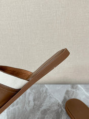 LP 26S SLIDES SANDAL IN BROWN CALFSKIN AND IVORY WHITE CANVAS