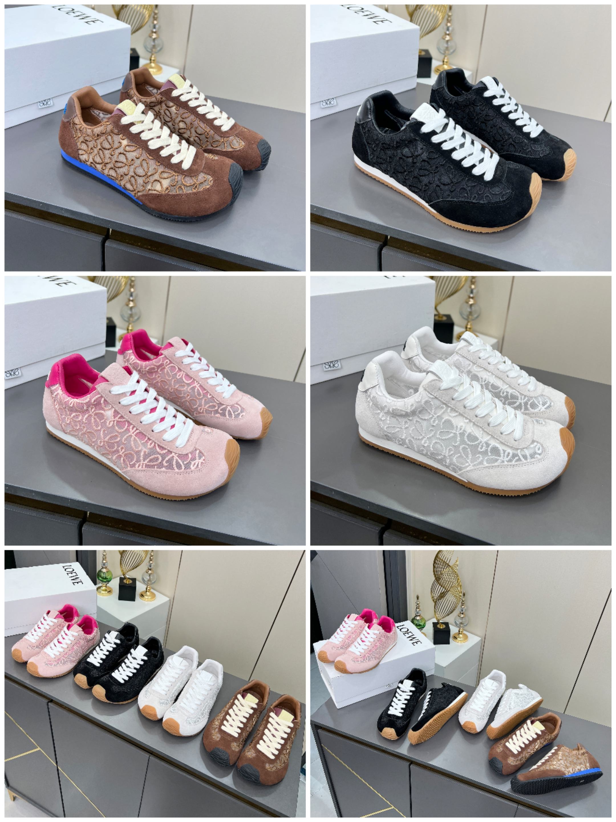 LOEWE 26S RUNNER 2.0 SNEAKERS IN WHITE SUEDE AND ANAGRAM JACQUARD