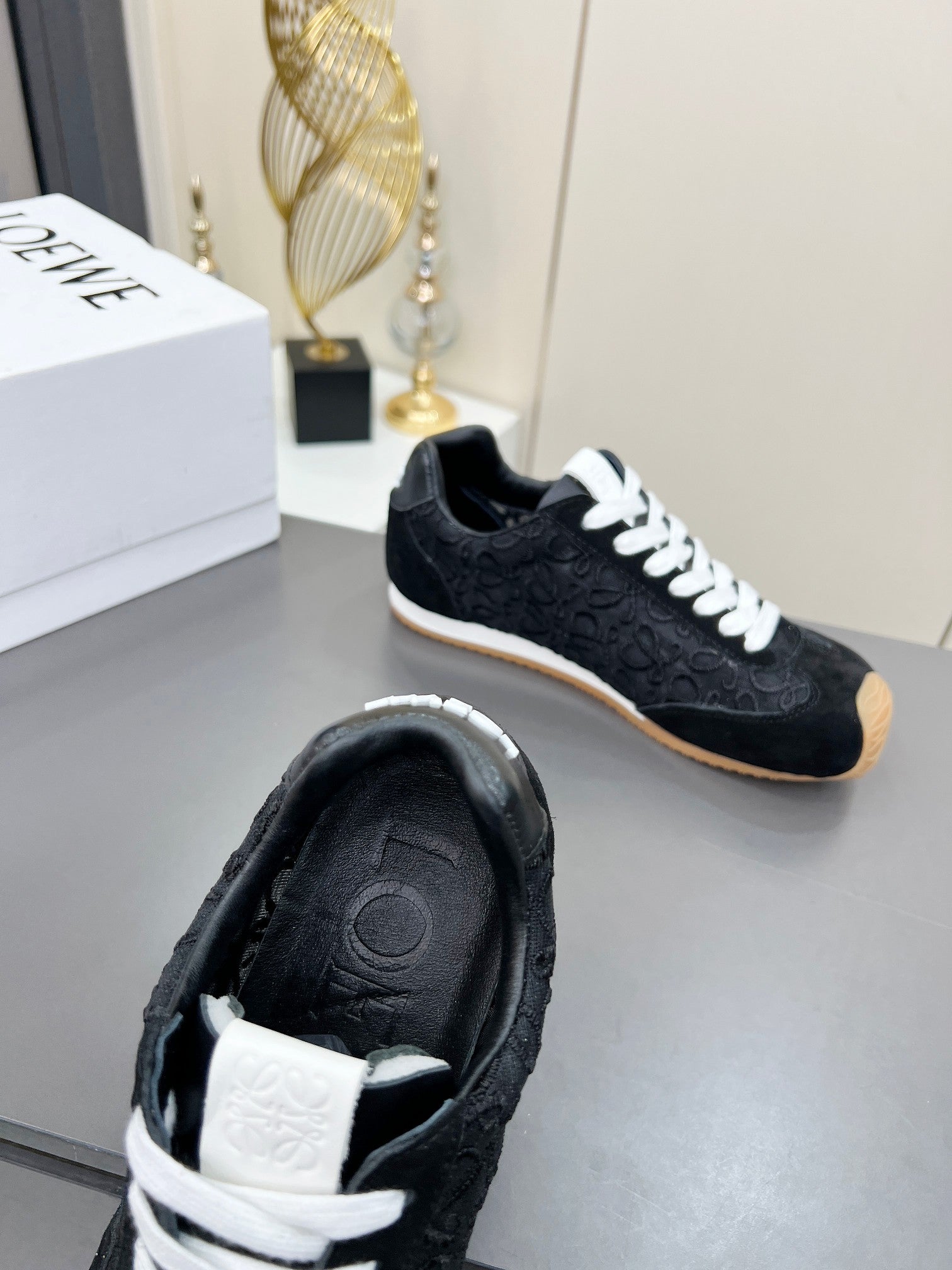 LOEWE 26S RUNNER 2.0 SNEAKERS IN BLACK SUEDE AND ANAGRAM JACQUARD