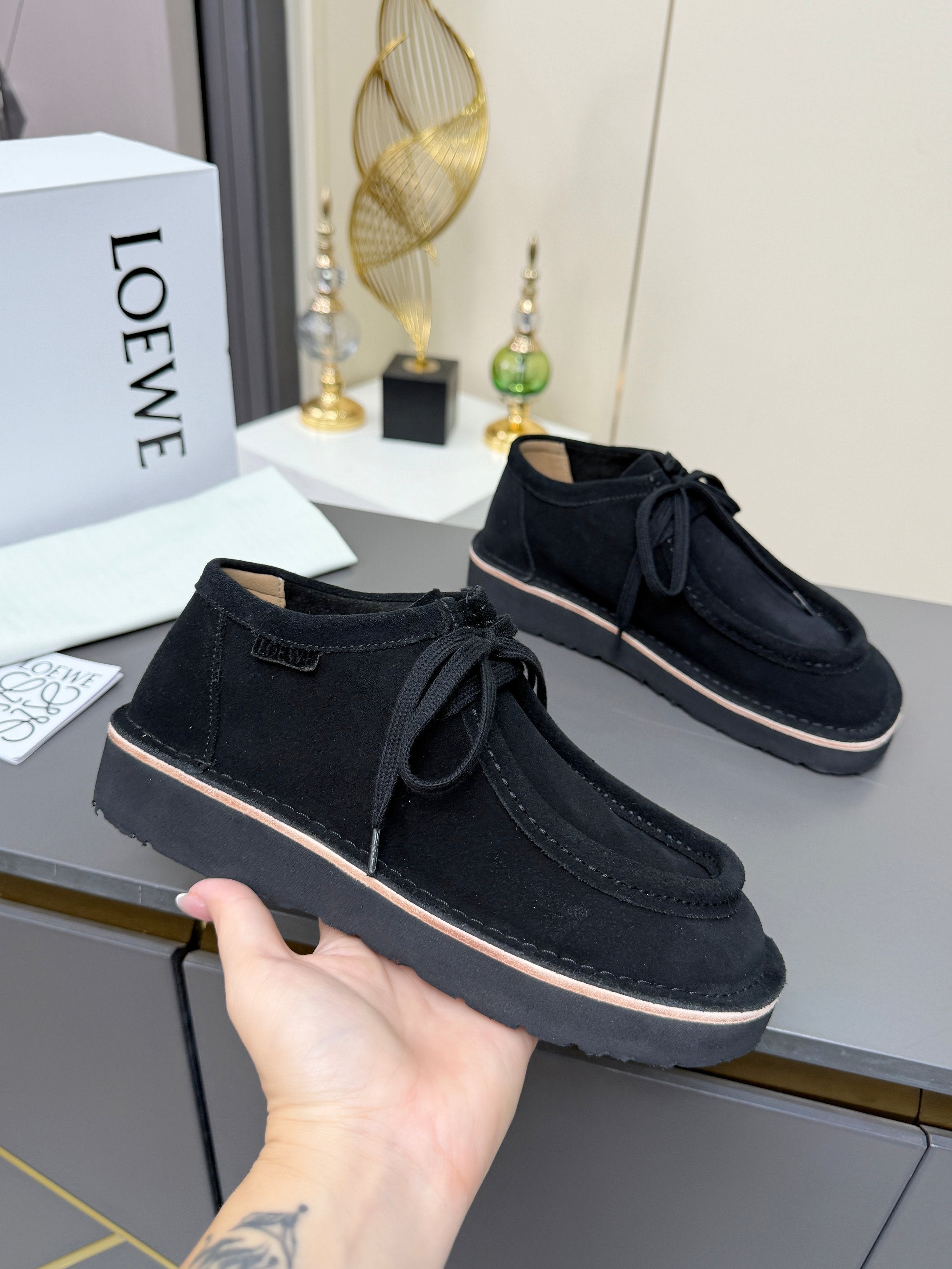 LOEWE 26S ANKLE BOOTS IN BLACK SUEDE