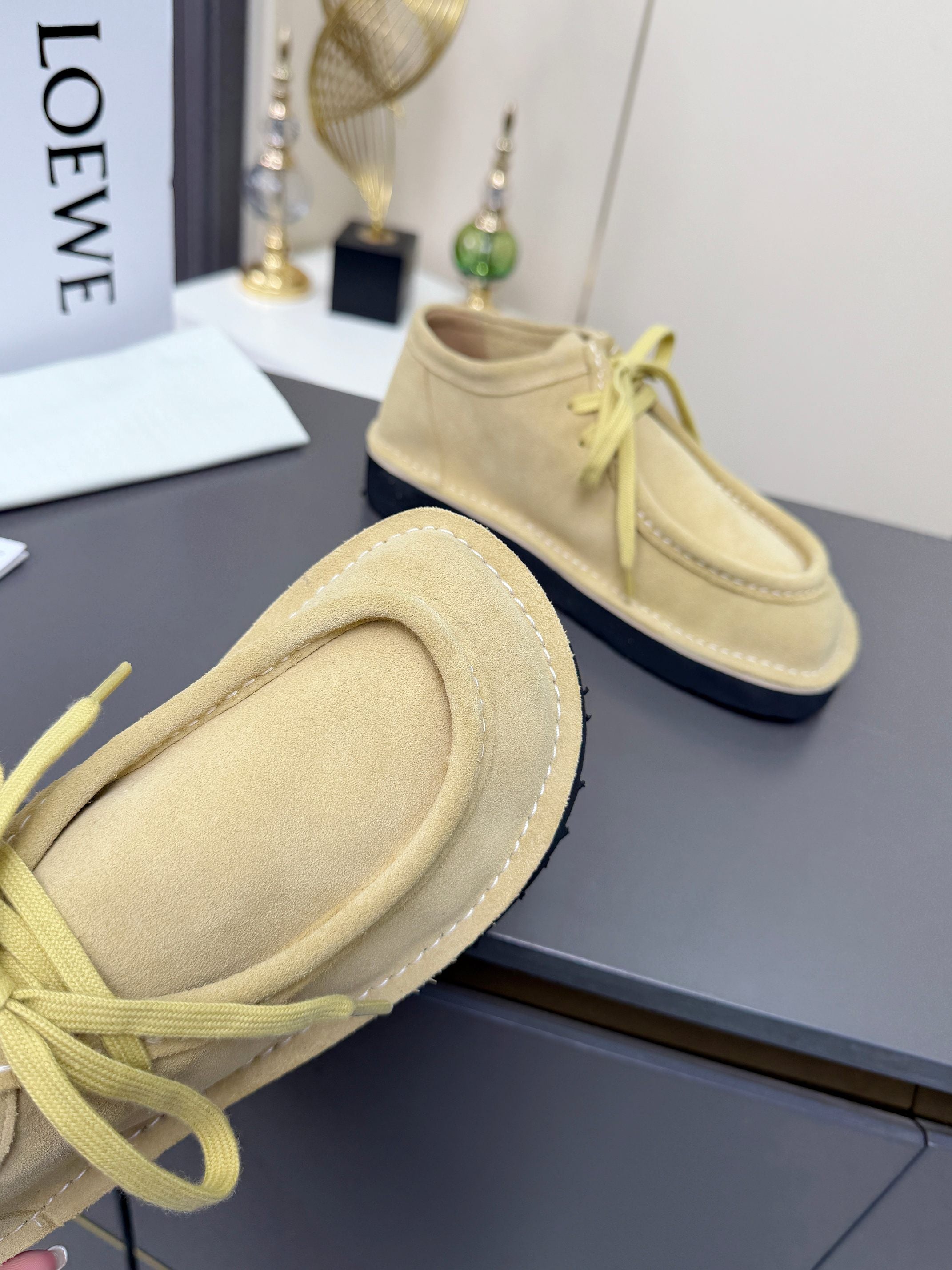 LOEWE 26S ANKLE BOOTS IN BEIGE SUEDE