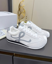 LOEWE 26S RUNNER 2.0 SNEAKERS IN LIGHT GREY SUEDE AND WHITE MESH FABRIC