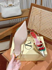 VALENTINO 26S SLINGBACKS 45 MM IN LIGHT GOLD CALFSKIN CHERRY DETAILS