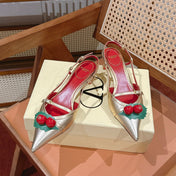 VALENTINO 26S SLINGBACKS 45 MM IN LIGHT GOLD CALFSKIN CHERRY DETAILS
