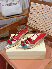 VALENTINO 26S SLINGBACKS 45 MM IN LIGHT GOLD CALFSKIN CHERRY DETAILS