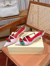 VALENTINO 26S SLINGBACKS 45 MM IN LIGHT PINK CALFSKIN CHERRY DETAILS