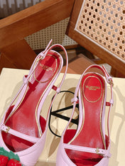 VALENTINO 26S SLINGBACKS 45 MM IN LIGHT PINK CALFSKIN CHERRY DETAILS