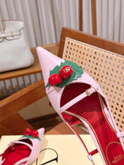 VALENTINO 26S SLINGBACKS 45 MM IN LIGHT PINK CALFSKIN CHERRY DETAILS