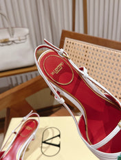 VALENTINO 26S SLINGBACKS 45 MM IN WHITE CALFSKIN CHERRY DETAILS