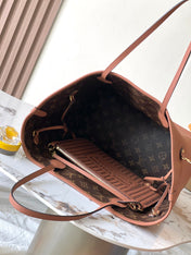NEVERFULL INSIDE OUT MM 31 IN BROWN MONOGRAM CANVAS AND CALFSKIN TRIM