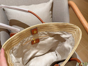 PALMETTO TOTE BAG 25 IN BEIGE WOVEN RAFFIA BROWN CALFSKIN TRIM