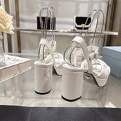 PRADA 25S HIGH-HEEL SANDALS 85 MM IN WHITE LAMBSKIN
