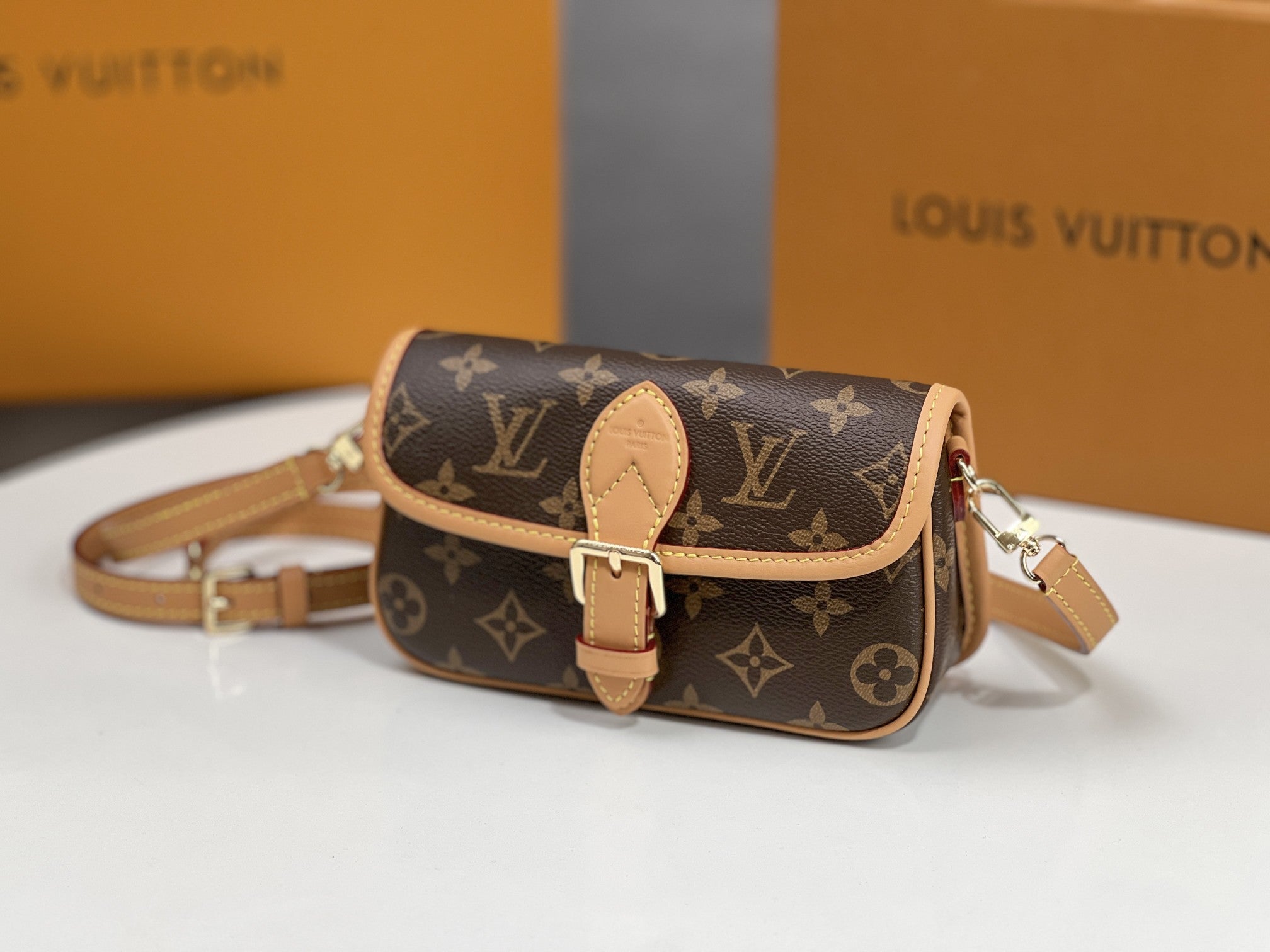 NANO DIANE 19 IN BROWN MONOGRAM CANVAS AND LEATHER TRIM
