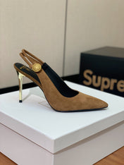 BALMAIN 26S SLINGBACK 95 MM IN BROWN SUEDE