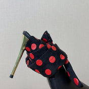 BALMAIN 25S BAKARI MULE WITH RED POLKA DOTS ON BLACK STRAP 95MM IN BLACK CALFSKIN