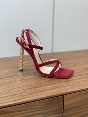 GIANVITO ROSSI 26S CRYSTAL HEELS 105 MM IN DARK RED SUEDE