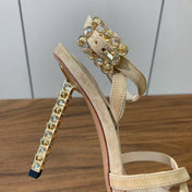 GIANVITO ROSSI 26S CRYSTAL HEELS 105 MM IN BEIGE SUEDE