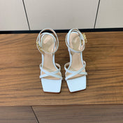 GIANVITO ROSSI 26S CRYSTAL HEELS 105 MM IN WHITE LAMBSKIN