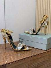 CRYSTAL HIGH HEELS IN GOLD ZP METALLIC PATENT LEATHER