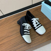 LACE-UP HIGH SHOES IN BLACK SILK MIX WHITE GLOSSY CALFSKIN