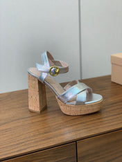 GIANVITO ROSSI 26S PLATFORM SANDALS 115 MM IN SILVER CALFSKIN