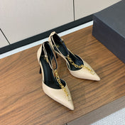 BALMAIN 26S CHAIN HIGH HEELS 95 MM IN BEIGE CALFSKIN