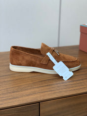 LP LOAFERS 25S IN BROWN CASHMERE WITH SILVER HARDWARE
