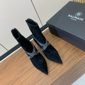 BALMAIN 26S BOOTS 95 MM IN BLACK SUEDE