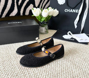 CC MARY JANES BLACK WOOL TWEED AND FABRIC