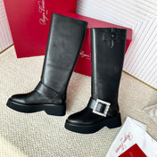 VIV' RANGERS HIGH BIKER IN BLACK CALFSKIN CRYSTAL BUCKLE