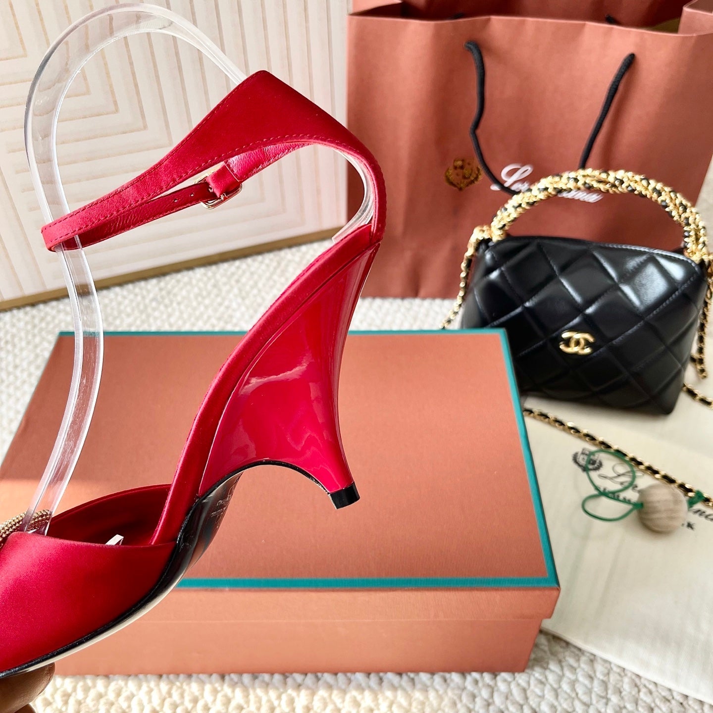 HIGH HEELS SANDALS 80 MM IN RED SATIN MIX SUEDUE