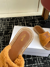 CELINE 26S TRIOMPHE FLAT SLIDES IN BROWN WOOL