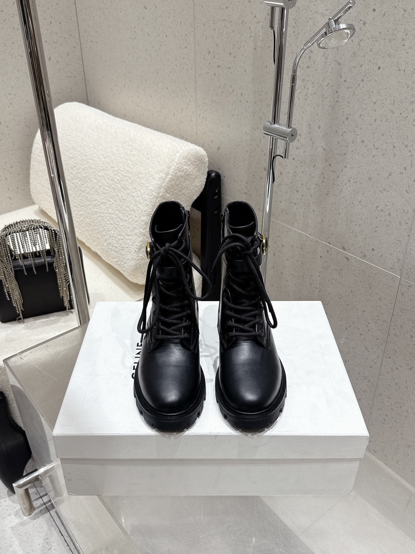 CELINE 26S MARTIN BOOTS IN BLACK CALFSKIN