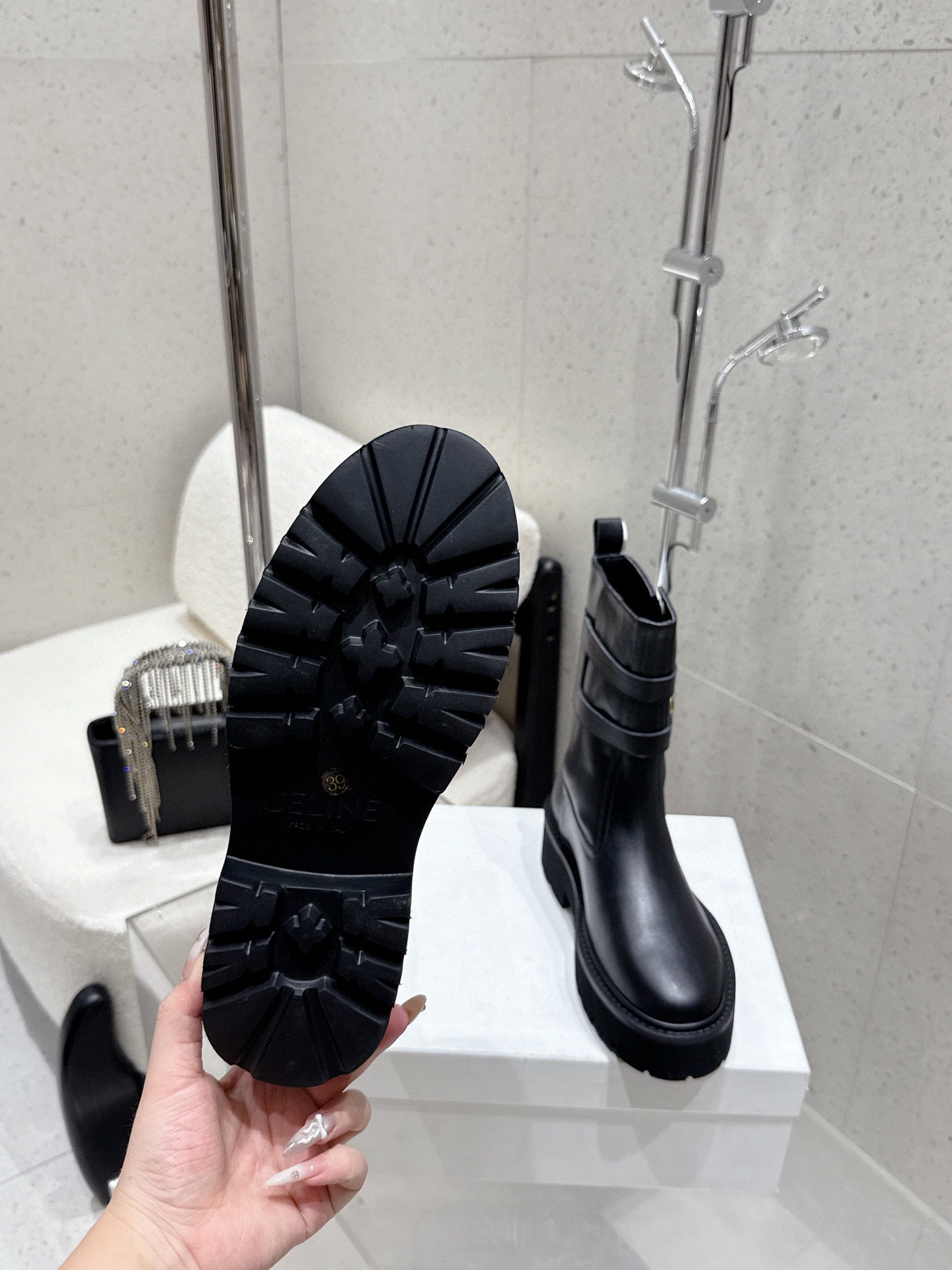 CELINE 26S ANKLE BOOTS IN BLACK CALFSKIN