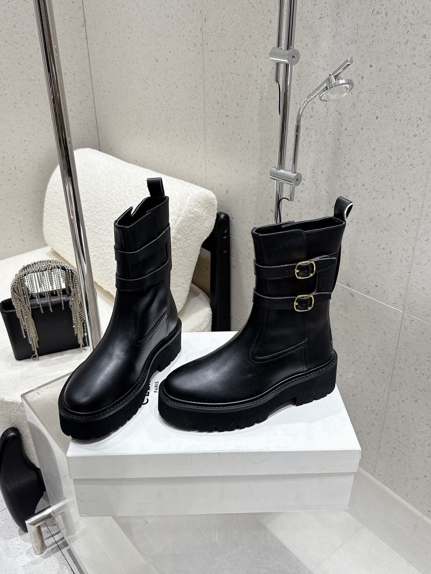 CELINE 26S ANKLE BOOTS IN BLACK CALFSKIN