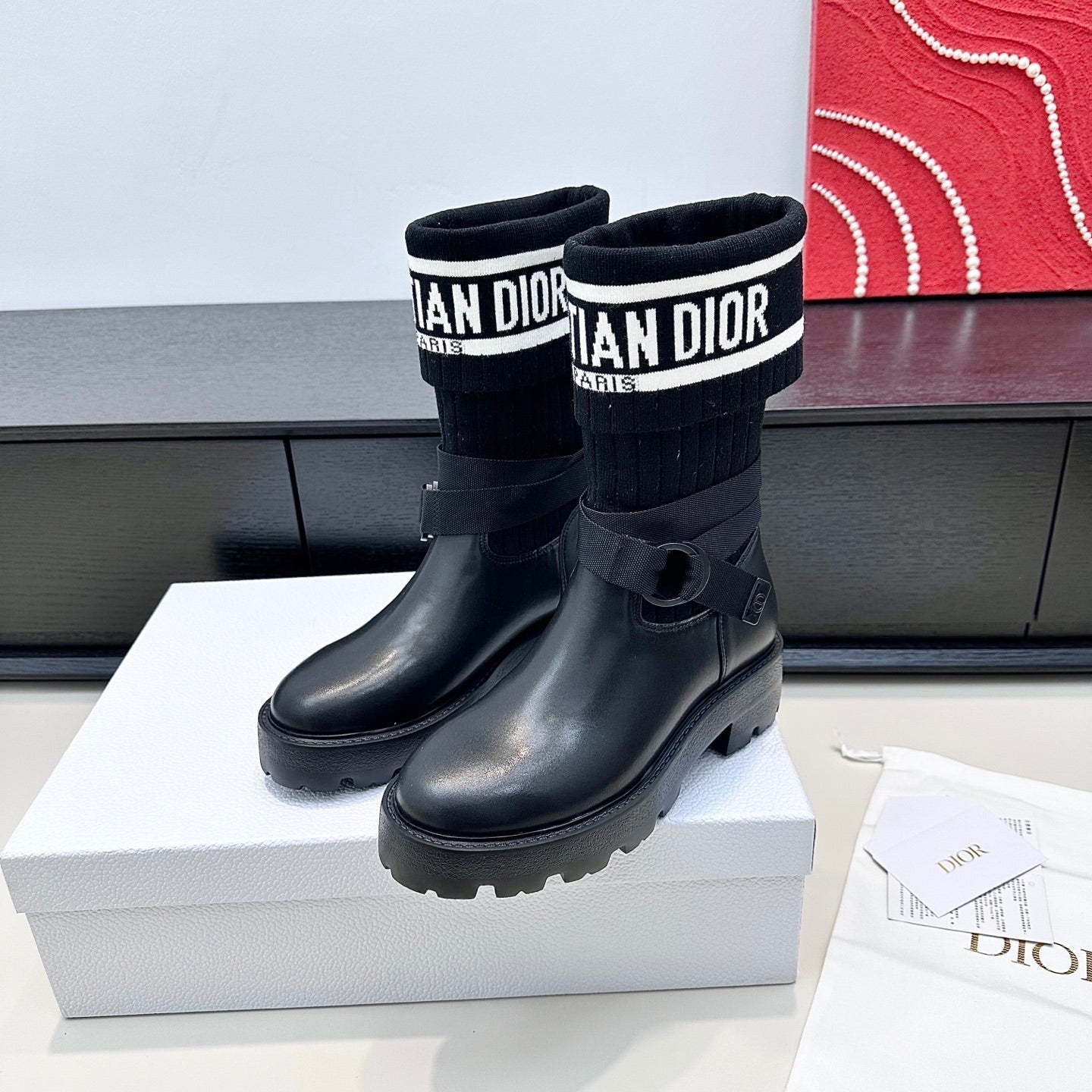 DIOR 26S D-MAJOR ANKLE BOOT IN BLACK CALFSKIN AND WOOL