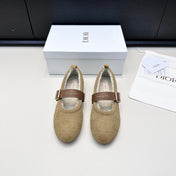 DIOR 26S FROST BALLET FLAT IN LIGHT BROWN CANNAGE SUEDE AND CALFSKIN