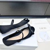 DIOR 26S LOVELY-D BALLET FLAT IN BLACK SATIN WITH BOW
