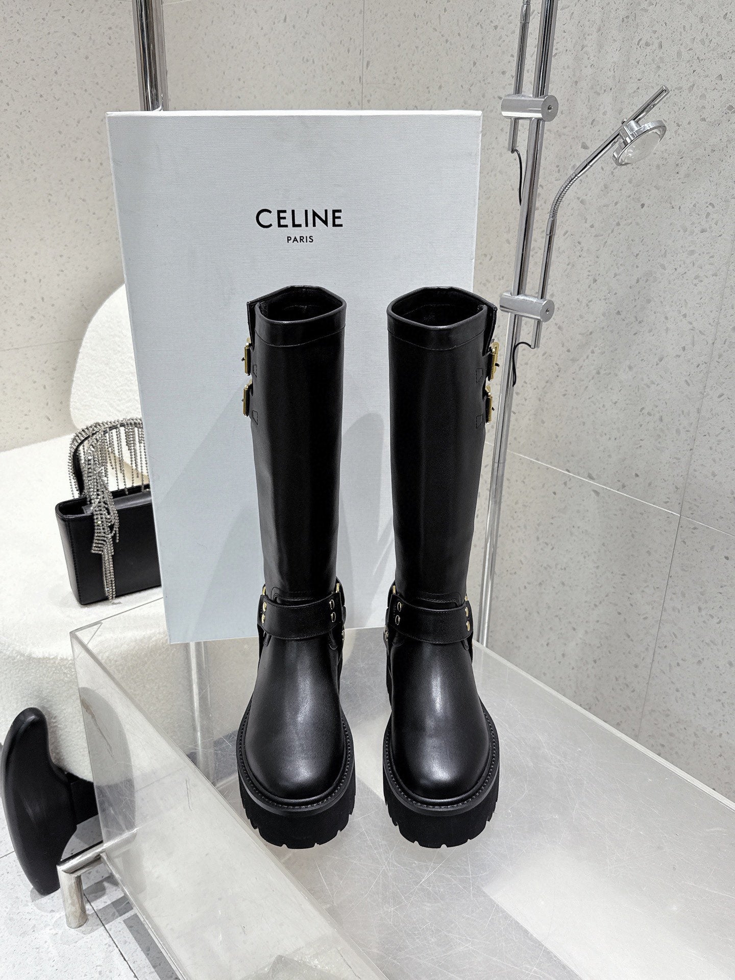CELINE 26S KNEE-HIGH BOOTS IN BLACK CALFSKIN