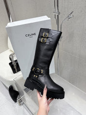 CELINE 26S KNEE-HIGH BOOTS IN BLACK CALFSKIN