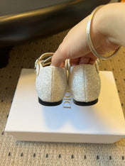 DIOR 26S BALLET FLAT IN WHITE LAMINATED LAMBSKIN AND GLITTER