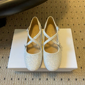 DIOR 26S BALLET FLAT IN WHITE LAMINATED LAMBSKIN AND GLITTER