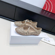 DIOR 26S BALLET FLAT IN GOLD LAMINATED LAMBSKIN AND GLITTER