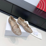 DIOR 26S BALLET FLAT IN GOLD LAMINATED LAMBSKIN AND GLITTER