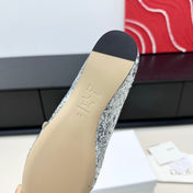DIOR 26S BALLET FLAT IN SILVER LAMINATED LAMBSKIN AND GLITTER