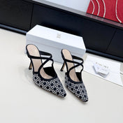 DIOR 26S SLINGBACK PUMP 100MM IN BLACK SATIN WITH SILVER STRASS CANNAGE MOTIF