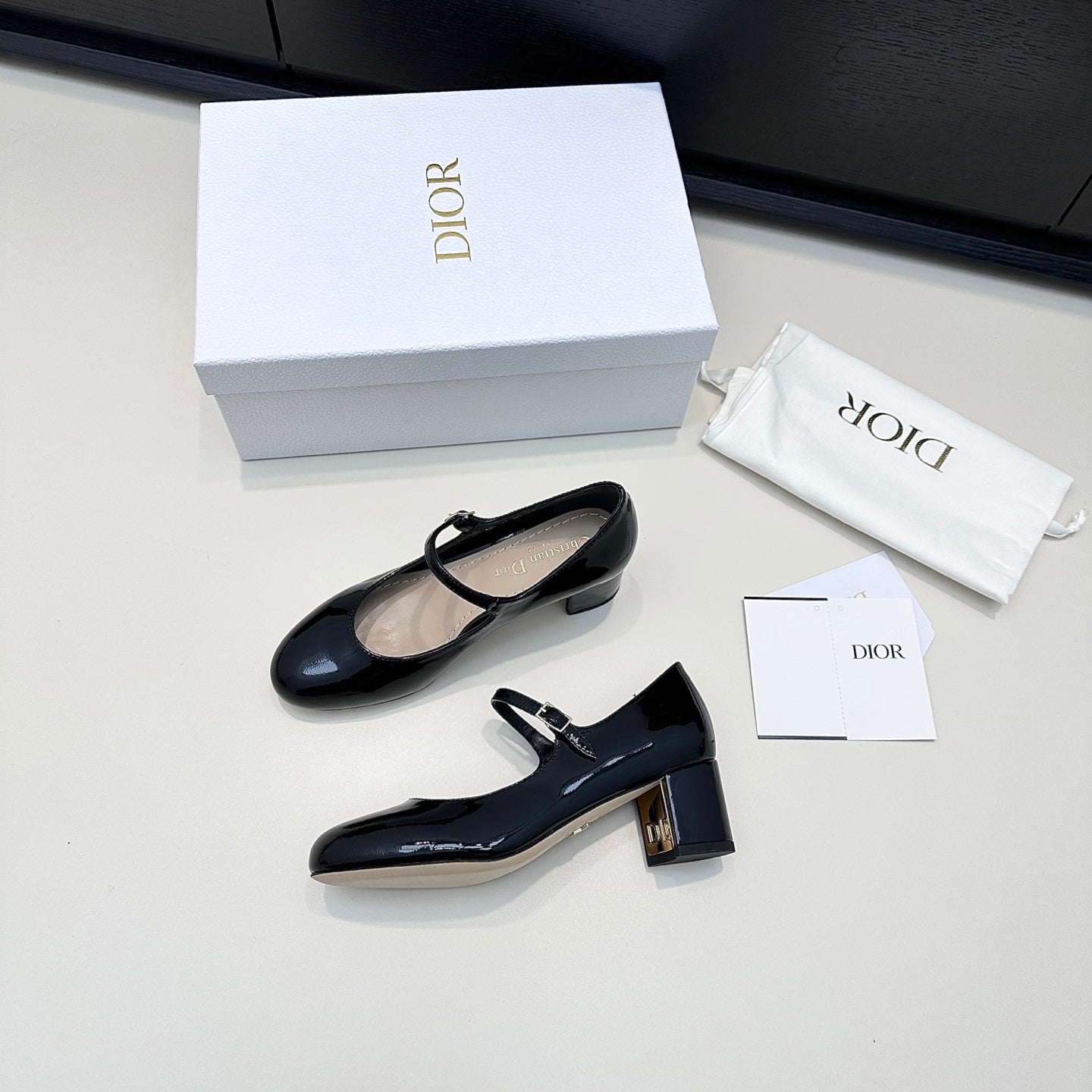 DIOR 26S MARY JANE PUMPS 45MM IN BLACK PATENT CALFSKIN GOLD HARDWARE