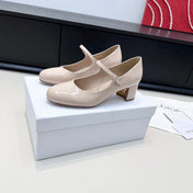 DIOR 26S MARY JANE PUMPS 45MM IN LIGHT BEIGE PATENT CALFSKIN GOLD HARDWARE